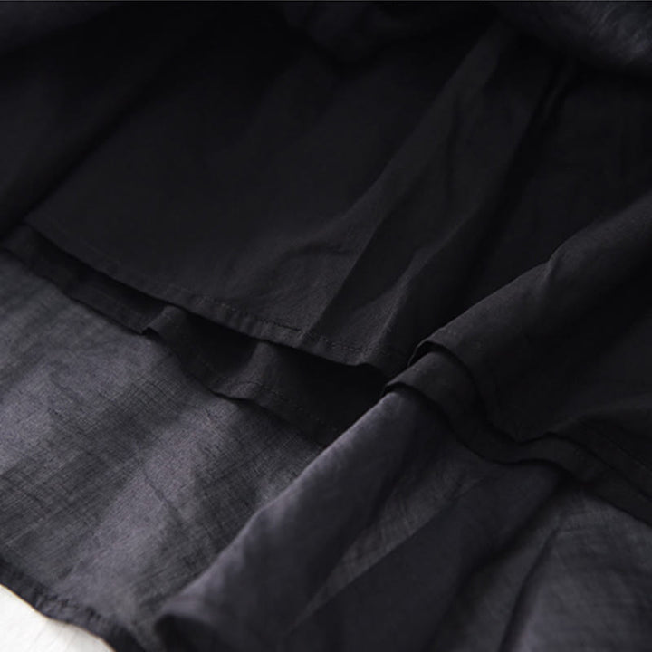 Buddha Stones Plain Irregular Hem Short Sleeve Cotton Linen Maxi Dress - image 10