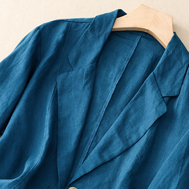 Buddha Stones Women's Three Quarter Sleeve Button Cotton Small Suit Jacket With Pockets - image 14