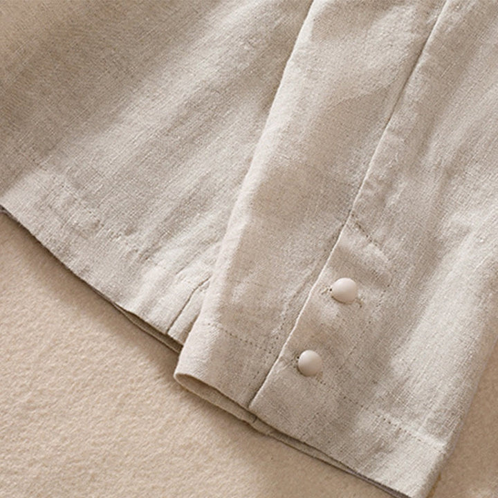 Buddha Stones Women's Cotton Linen Stand Collar Long Sleeve Shirt With Pockets - image 11