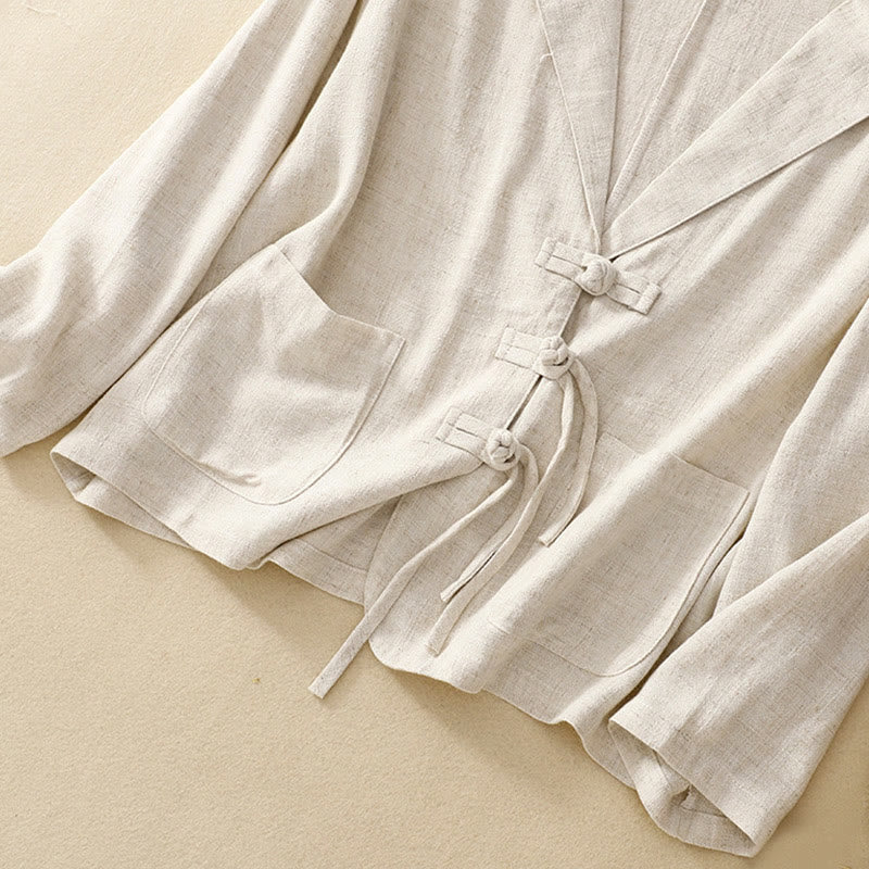 Buddha Stones Women's Cotton Linen Frog-Button Long Sleeve Jacket With Pockets - image 24