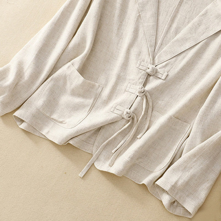 Buddha Stones Women's Cotton Linen Frog-Button Long Sleeve Jacket With Pockets - image 24
