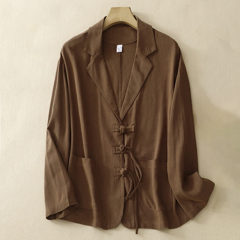 Buddha Stones Women's Cotton Linen Frog-Button Long Sleeve Jacket With Pockets - Sienna - US12，UK/AU16，EU44 (2XL) - image 25