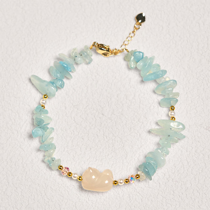 Buddha Stones Natural Irregular Aquamarine Cute Cat Healing Bracelet - image 1