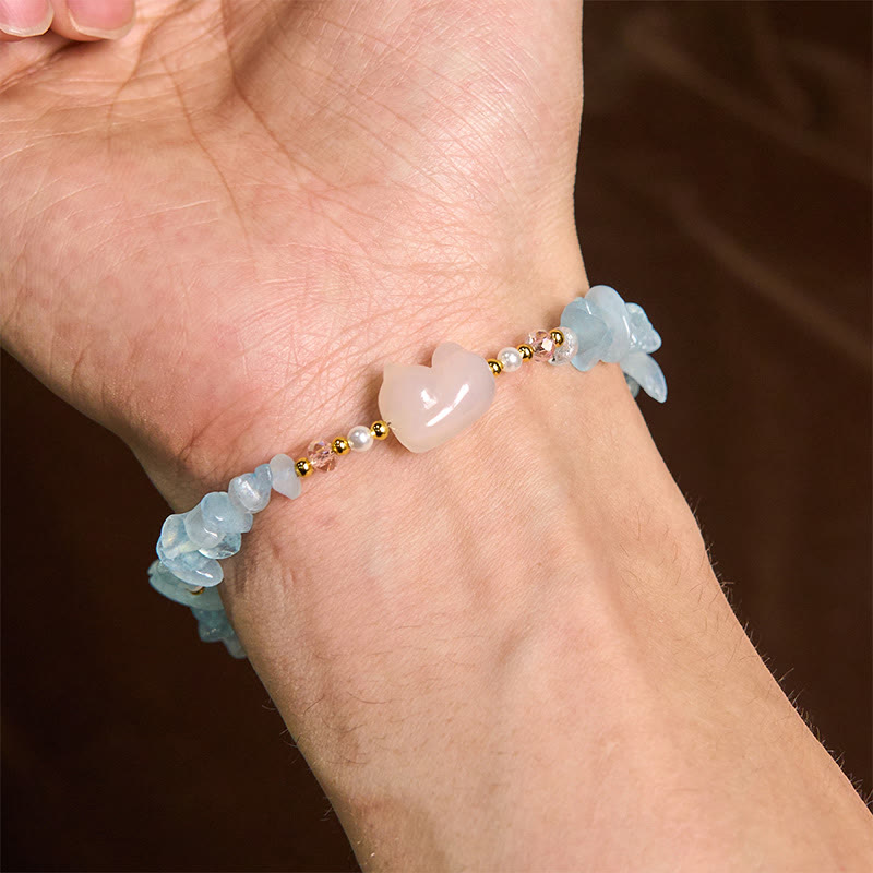 Buddha Stones Natural Irregular Aquamarine Cute Cat Healing Bracelet - image 4