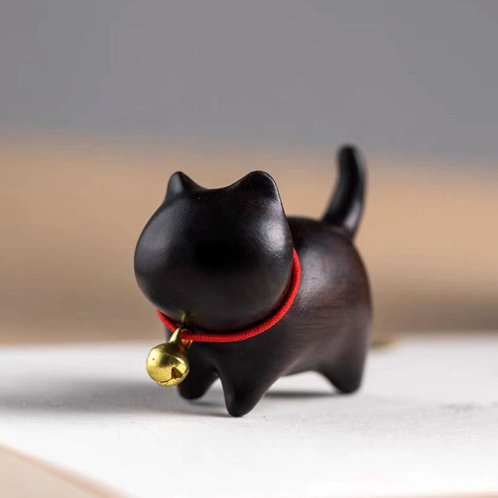 Buddha Stones Green Sandalwood Small Leaf Red Sandalwood Cute Cat Animals Soothing Peace Decoration - Ebony Wood Cat - image 10