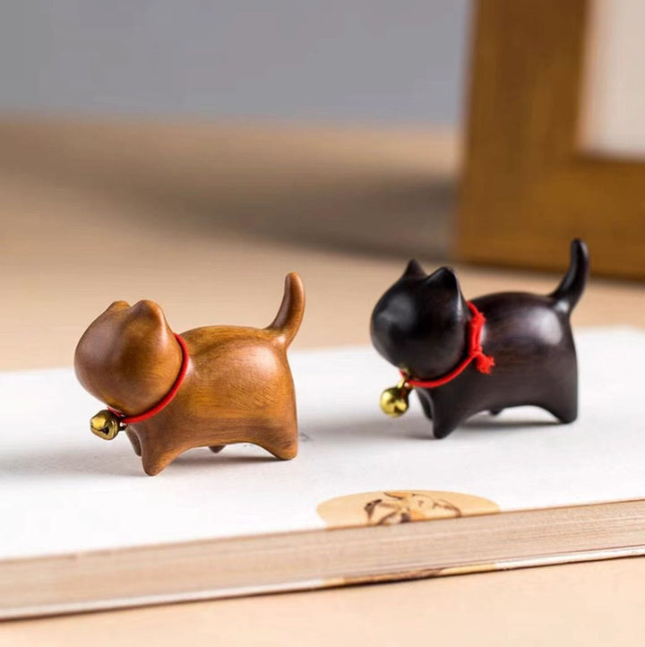 Buddha Stones Green Sandalwood Small Leaf Red Sandalwood Cute Cat Animals Soothing Peace Decoration - image 7