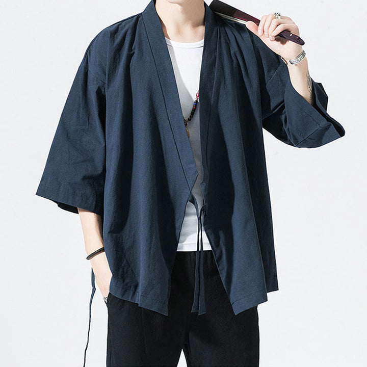 Buddha Stones Tang Suit Open Front Jacket Cotton Linen Men's Three Quarter Sleeve Kimono - image 8