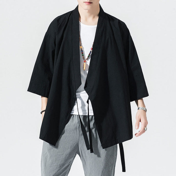 Buddha Stones Tang Suit Open Front Jacket Cotton Linen Men's Three Quarter Sleeve Kimono - image 10