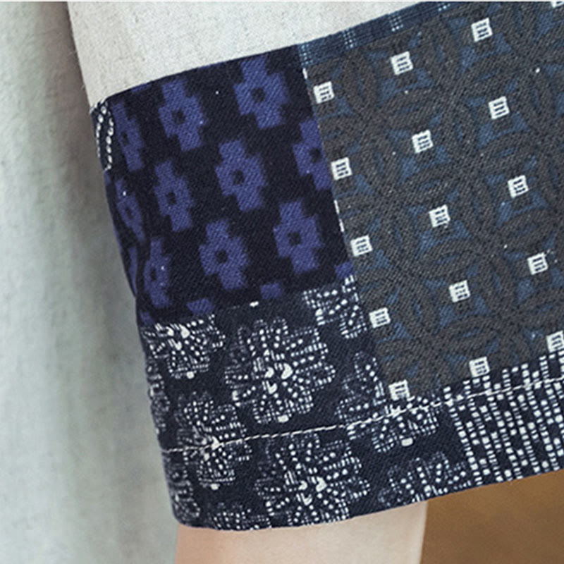 Buddha Stones Ethnic Printing Patchwork Half Sleeve Open Front Jacket Cotton Linen Men's Kimono - image 19