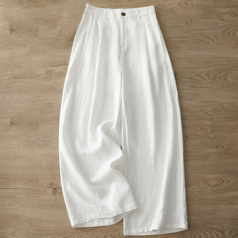 Buddha Stones Casual Retro Plain Women's Cotton Wide Leg Pants With Pockets Zipper - White - US8-10，UK/AU12-14，EU40-42 (2XL) - image 5