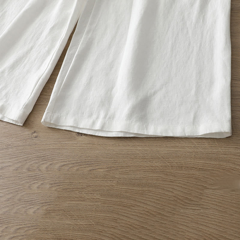 Buddha Stones Casual Retro Plain Women's Cotton Wide Leg Pants With Pockets Zipper - image 14