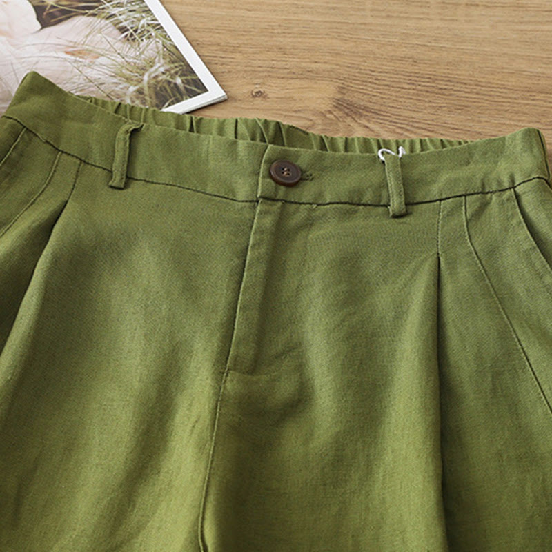 Buddha Stones Casual Retro Plain Women's Cotton Wide Leg Pants With Pockets Zipper - image 21