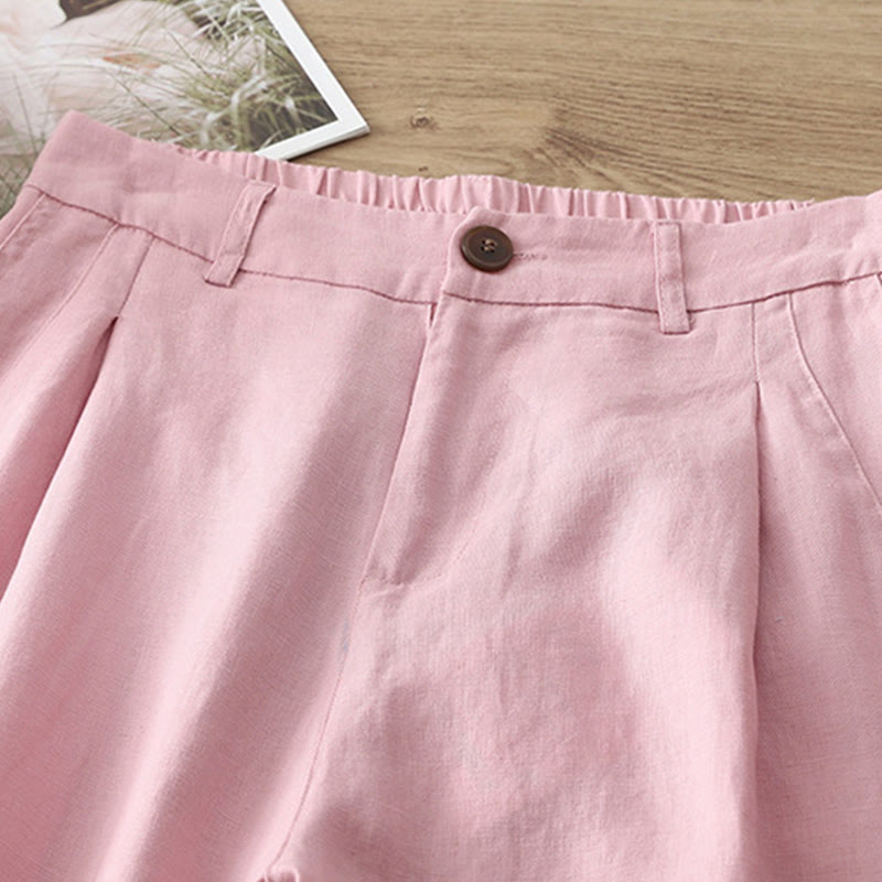 Buddha Stones Casual Retro Plain Women's Cotton Wide Leg Pants With Pockets Zipper - image 26