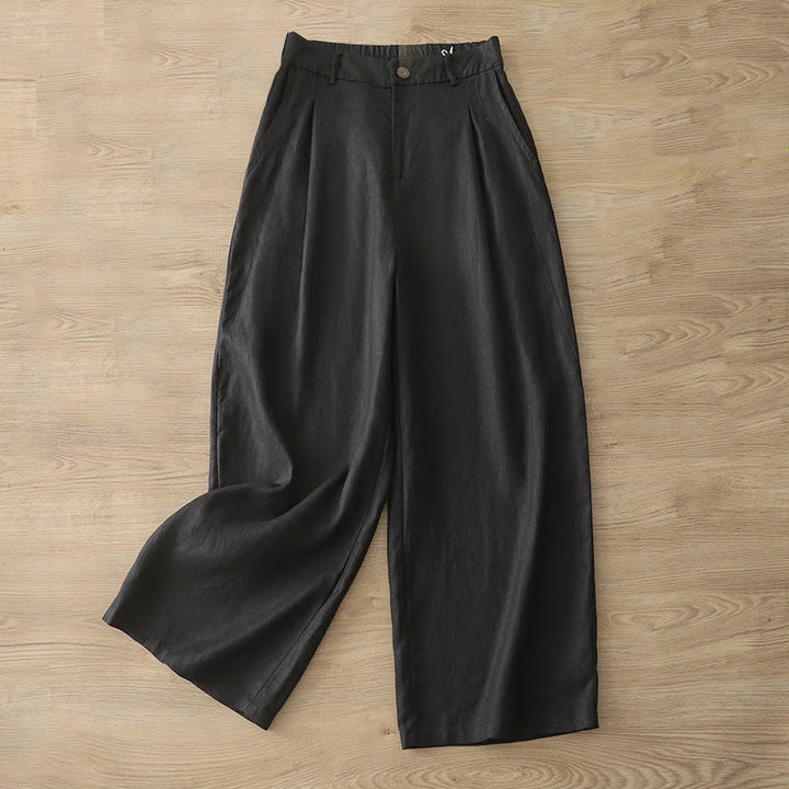 Buddha Stones Casual Retro Plain Women's Cotton Wide Leg Pants With Pockets Zipper - Black - US8-10，UK/AU12-14，EU40-42 (2XL) - image 15