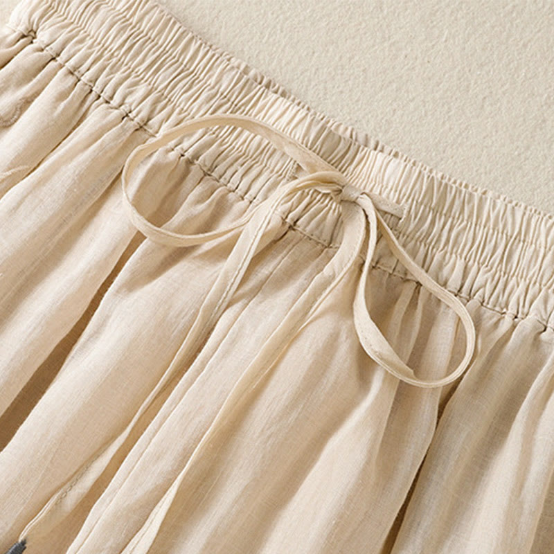 Buddha Stones Commute Embroidery Drawstring Women's Cotton Wide Leg Pants With Pockets - image 10