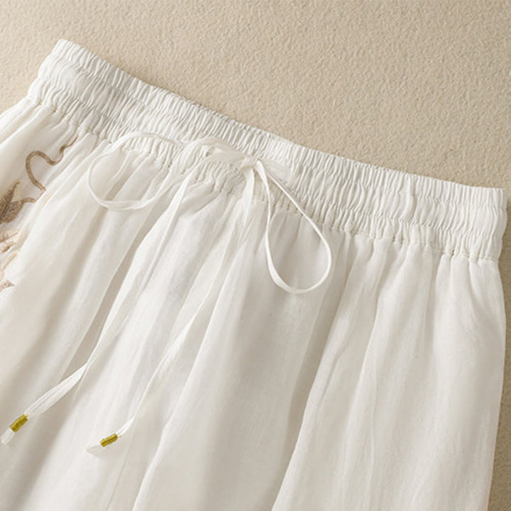 Buddha Stones Commute Embroidery Drawstring Women's Cotton Wide Leg Pants With Pockets - image 27