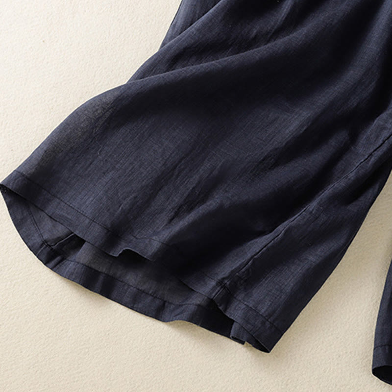 Buddha Stones Commute Embroidery Drawstring Women's Cotton Wide Leg Pants With Pockets - image 6