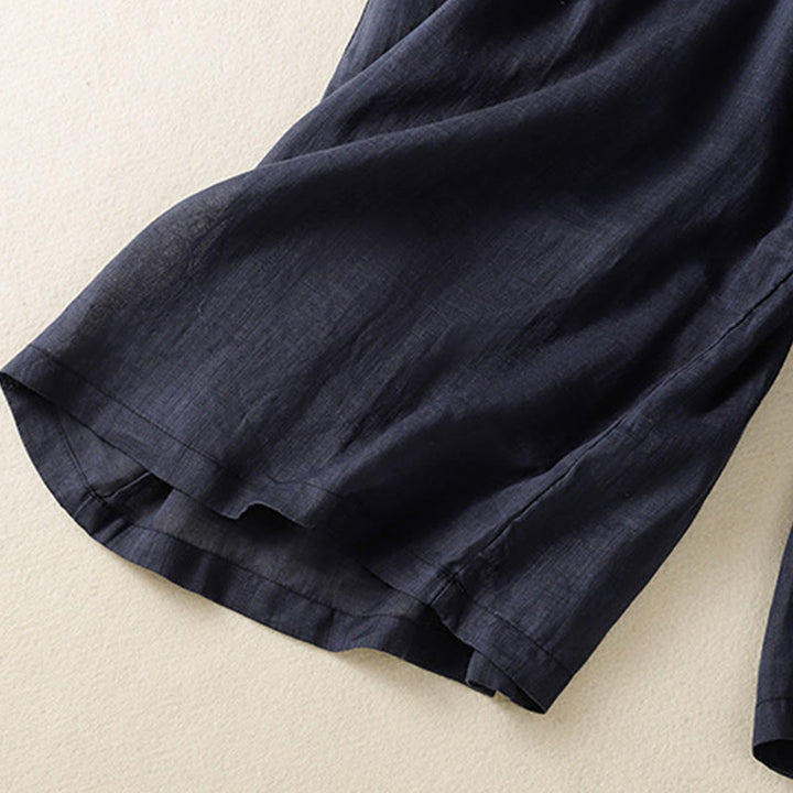 Buddha Stones Commute Embroidery Drawstring Women's Cotton Wide Leg Pants With Pockets - image 6