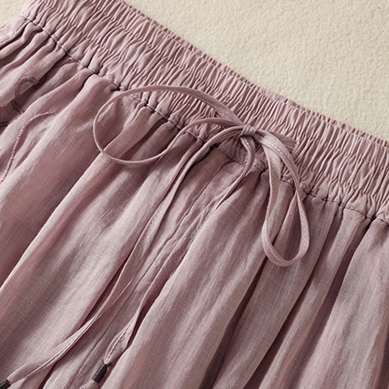 Buddha Stones Commute Embroidery Drawstring Women's Cotton Wide Leg Pants With Pockets - image 35