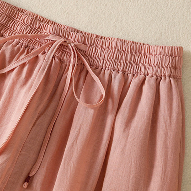 Buddha Stones Commute Embroidery Drawstring Women's Cotton Wide Leg Pants With Pockets - image 20