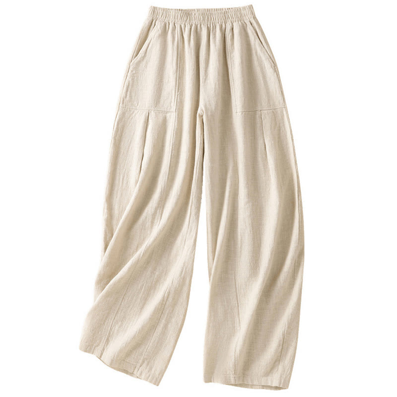 Buddha Stones Plain Simple Design High Waist Women's Cotton Linen Harem Pants With Pockets - image 10