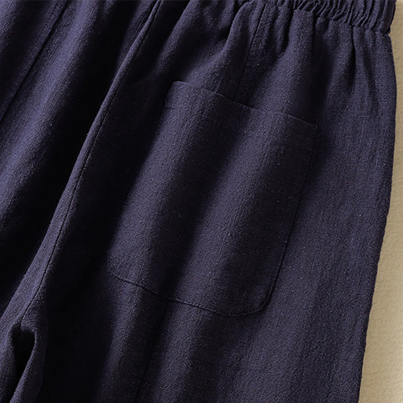 Buddha Stones Plain Simple Design High Waist Women's Cotton Linen Harem Pants With Pockets - image 21