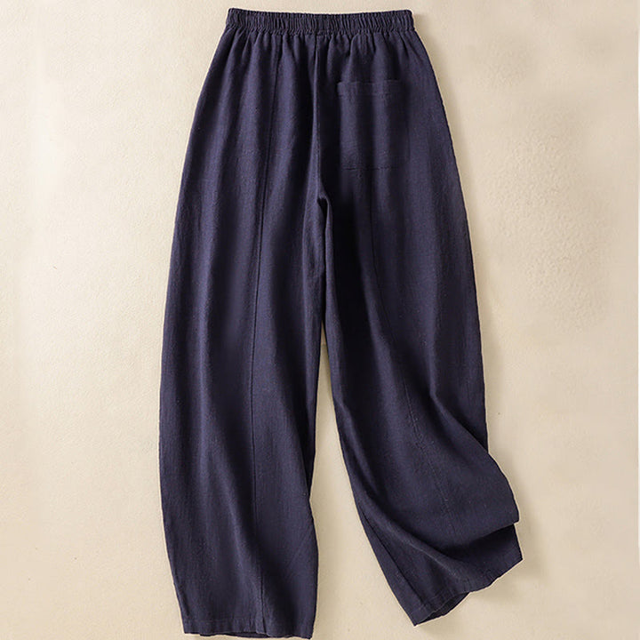 Buddha Stones Plain Simple Design High Waist Women's Cotton Linen Harem Pants With Pockets - image 18