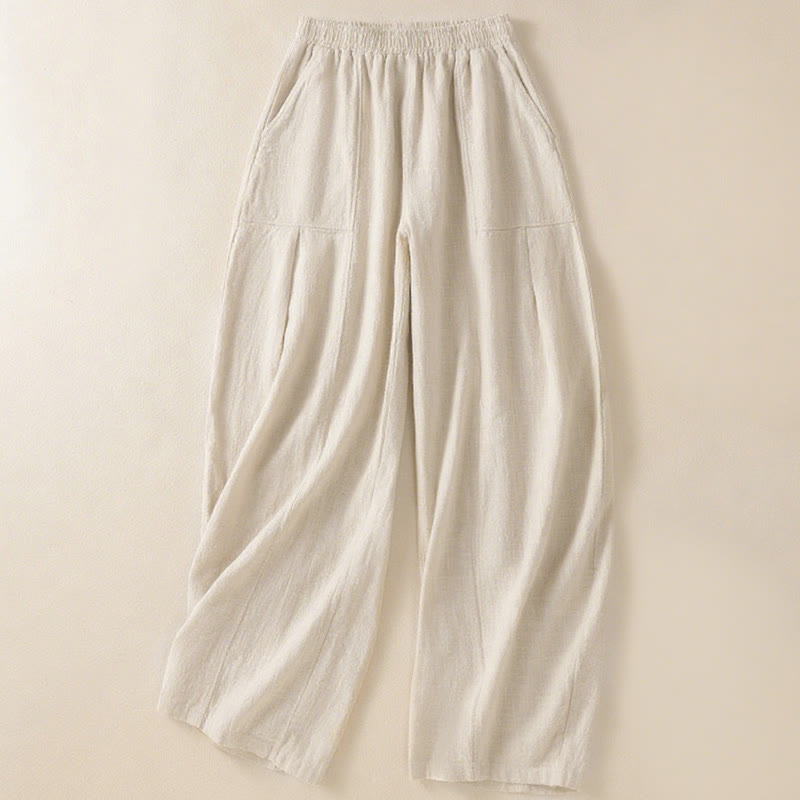 Buddha Stones Plain Simple Design High Waist Women's Cotton Linen Harem Pants With Pockets - Linen - US8-10，UK/AU12-14，EU40-42 (2XL) - image 0