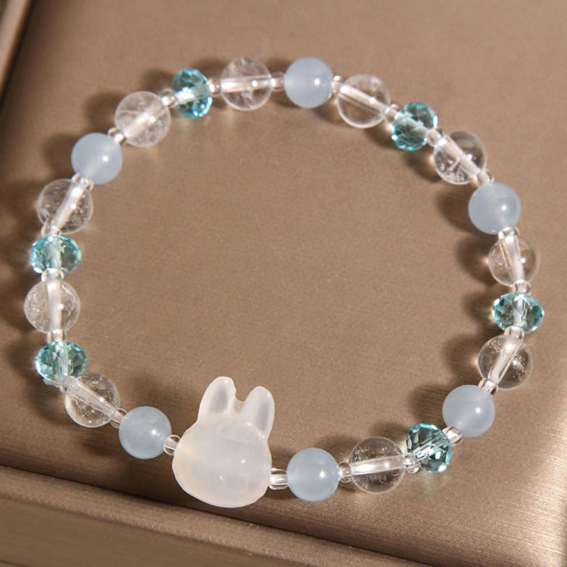 Buddha Stones Natural Rabbit Aquamarine White Crystal Healing Bracelet - image 3