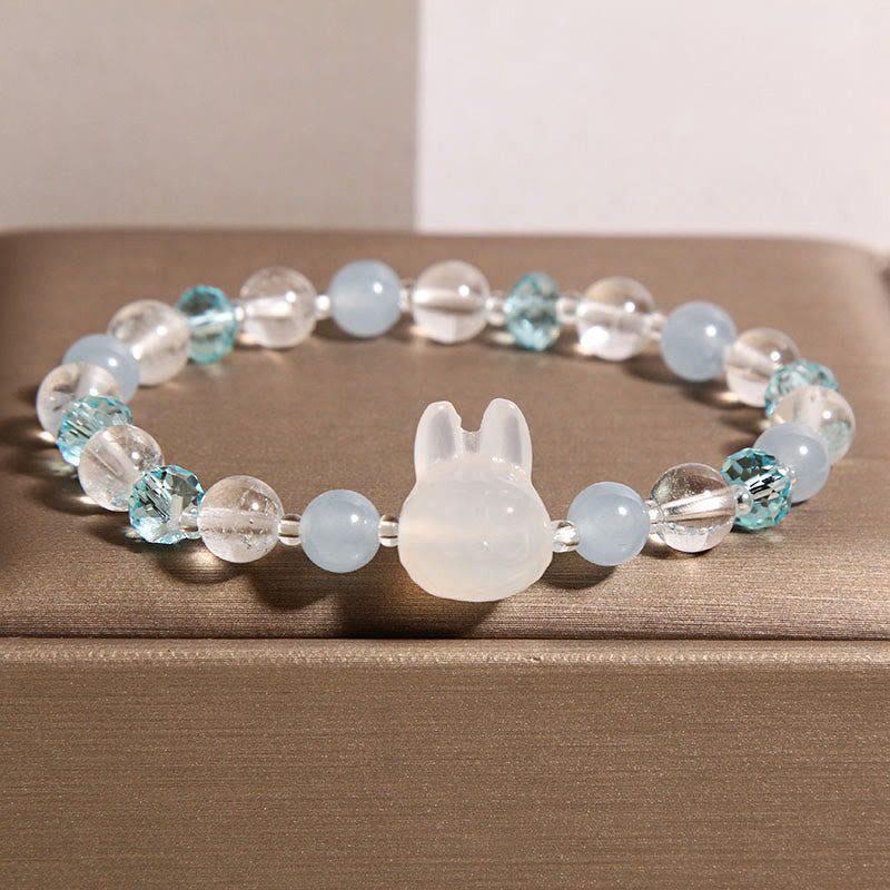 Buddha Stones Natural Rabbit Aquamarine White Crystal Healing Bracelet - Aquamarine(Wrist Circumference:18cm) - image 0