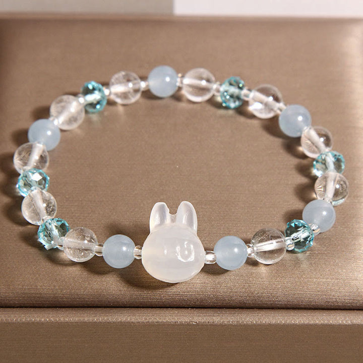Buddha Stones Natural Rabbit Aquamarine White Crystal Healing Bracelet - image 2
