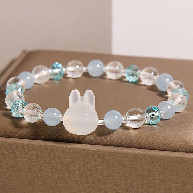 Buddha Stones Natural Rabbit Aquamarine White Crystal Healing Bracelet - image 1