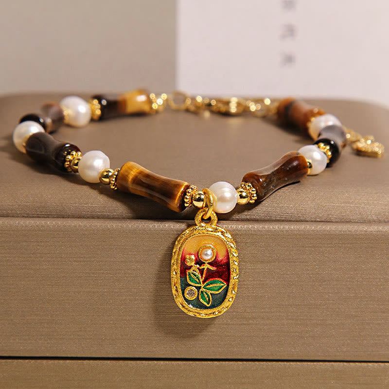 Buddha Stones Natural Bamboo Tiger Eye Pearl Strength Bracelet - Tiger Eye(Wrist Circumference: 18-22cm) - image 0