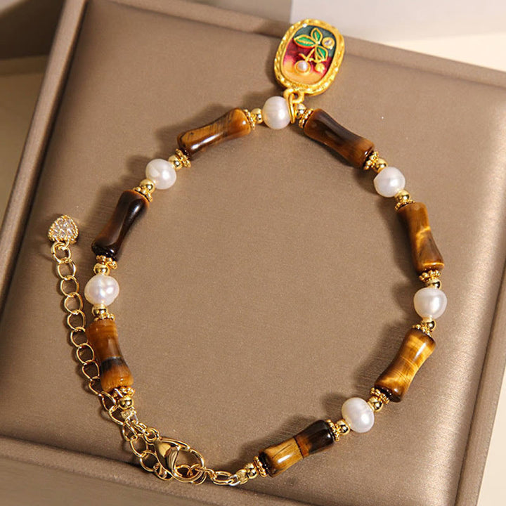 Buddha Stones Natural Bamboo Tiger Eye Pearl Strength Bracelet - image 4