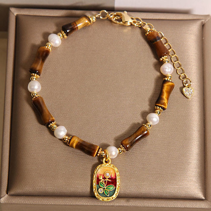 Buddha Stones Natural Bamboo Tiger Eye Pearl Strength Bracelet - image 3