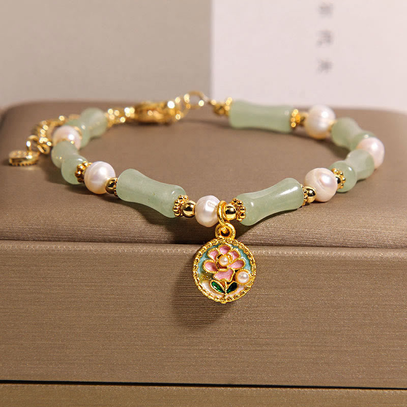 Buddha Stones Natural Bamboo Flower Green Aventurine Pearl Balance Bracelet - Green Aventurine(Wrist Circumference: 18-22cm) - image 0