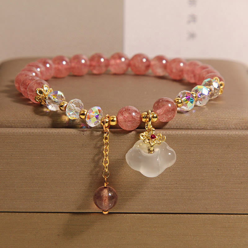 Buddha Stones Auspicious Clouds Strawberry Quartz White Agate White Crystal Positive Bracelet - Strawberry Quartz(Wrist Circumference: 16-18cm) - image 0