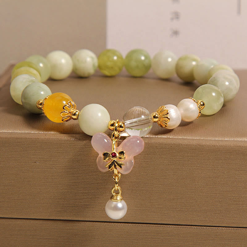 Buddha Stones Natural Butterfly Serpentine Jade Yanyuan Agate Luck Bracelet - image 1