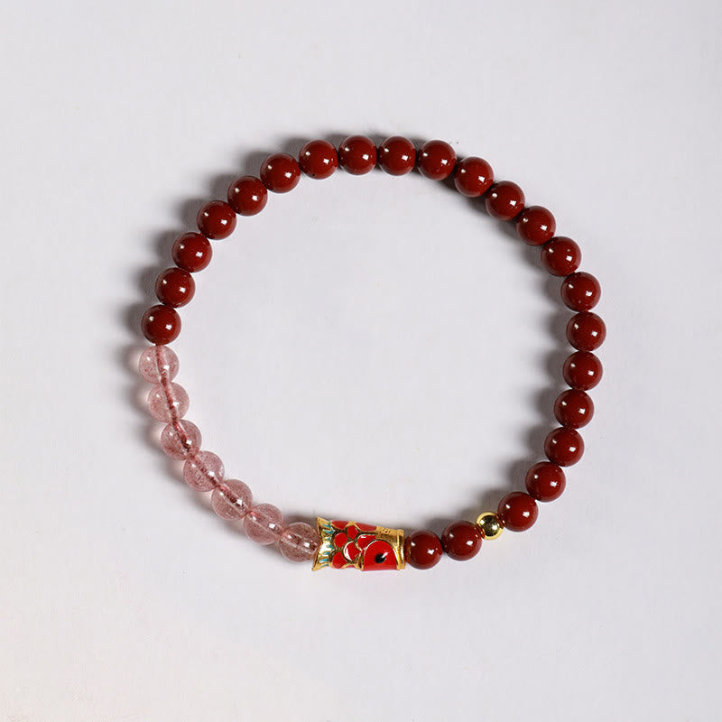 Buddha Stones Natural Cinnabar Pink Crystal Strawberry Quartz Lucky Koi Fish Blessing Bracelet - image 2