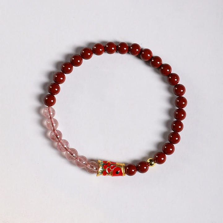 Buddha Stones Natural Cinnabar Pink Crystal Strawberry Quartz Lucky Koi Fish Blessing Bracelet - image 2