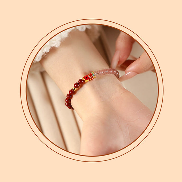 Buddha Stones Natural Cinnabar Pink Crystal Strawberry Quartz Lucky Koi Fish Blessing Bracelet - image 5