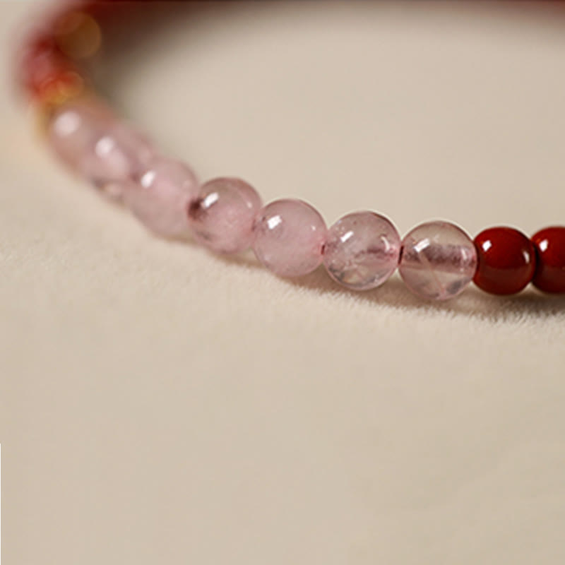 Buddha Stones Natural Cinnabar Pink Crystal Strawberry Quartz Lucky Koi Fish Blessing Bracelet - image 17