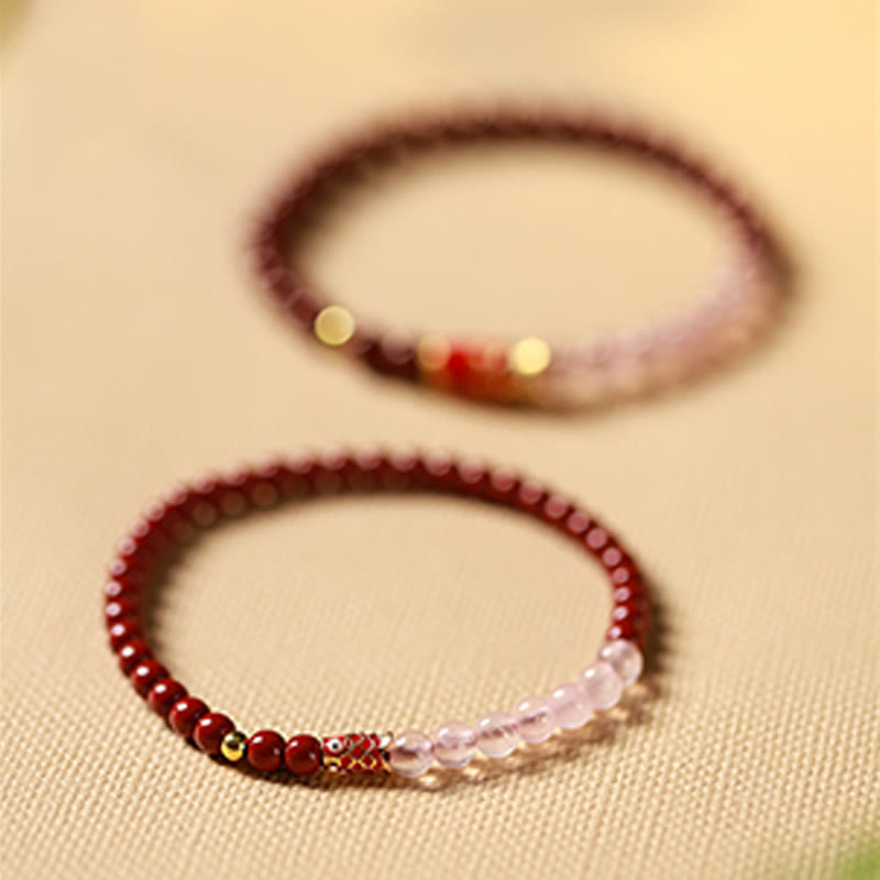 Buddha Stones Natural Cinnabar Pink Crystal Strawberry Quartz Lucky Koi Fish Blessing Bracelet - image 14