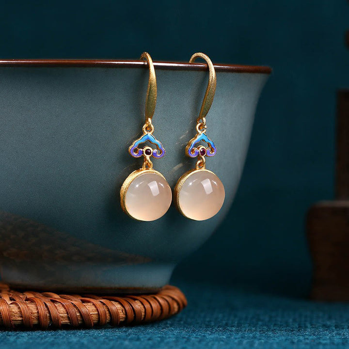 Buddha Stones 925 Sterling Silver Posts Natural Chalcedony Gold-plated Harmony Earrings - Chalcedony(925 Sterling Silver Posts) - image 0