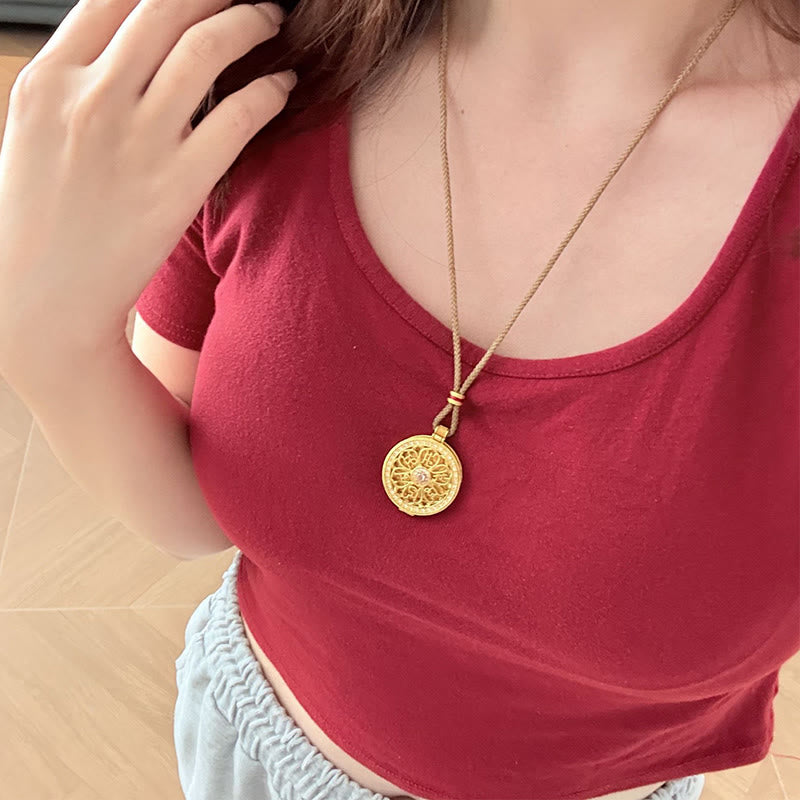Buddha Stones Om Mani Padme Hum Openable Copper Plated Gold Wealth Necklace Pendant - image 3