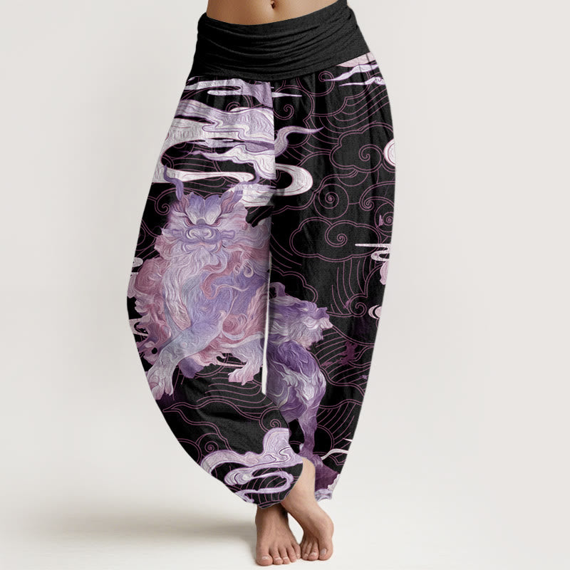 Buddha Stones Pure Cotton PiXiu Auspicious Clouds Pattern Women's Elastic Waist Harem Pants - Fuchsia - US22，UK/AU26，EU54 (6XL) - image 6