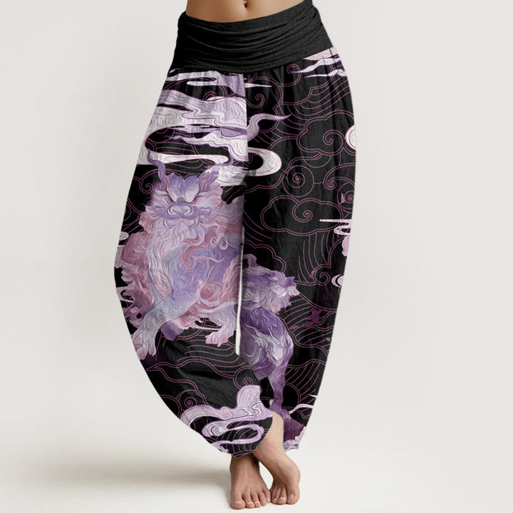 Buddha Stones Pure Cotton PiXiu Auspicious Clouds Pattern Women's Elastic Waist Harem Pants - Fuchsia - US22，UK/AU26，EU54 (6XL) - image 6