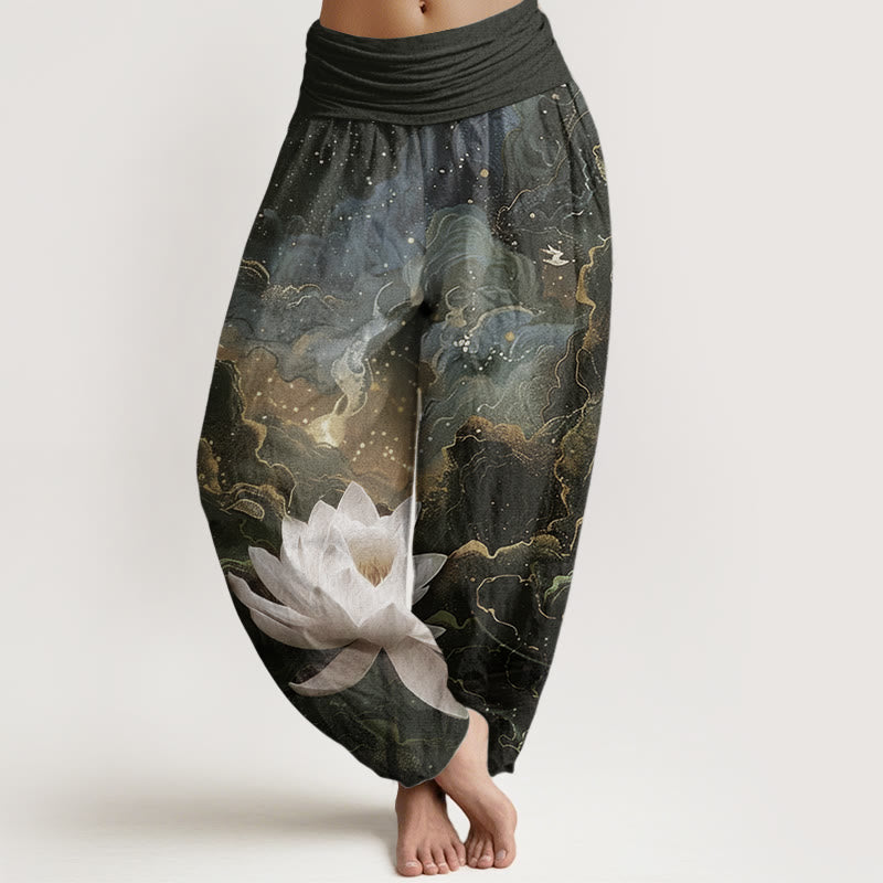 Buddha Stones Pure Cotton Casual Lotus Starry Sky Clouds Pattern Women's Elastic Waist Harem Pants - SaddleBrown - US22，UK/AU26，EU54 (6XL) - image 6