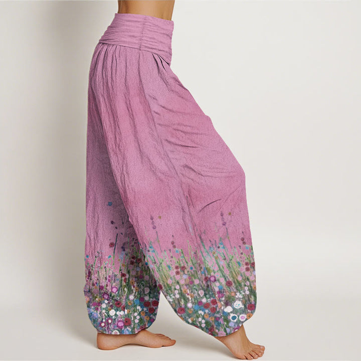 Buddha Stones Pure Cotton Casual Colorful Wildflower Field Pattern Women's Elastic Waist Harem Pants - image 11