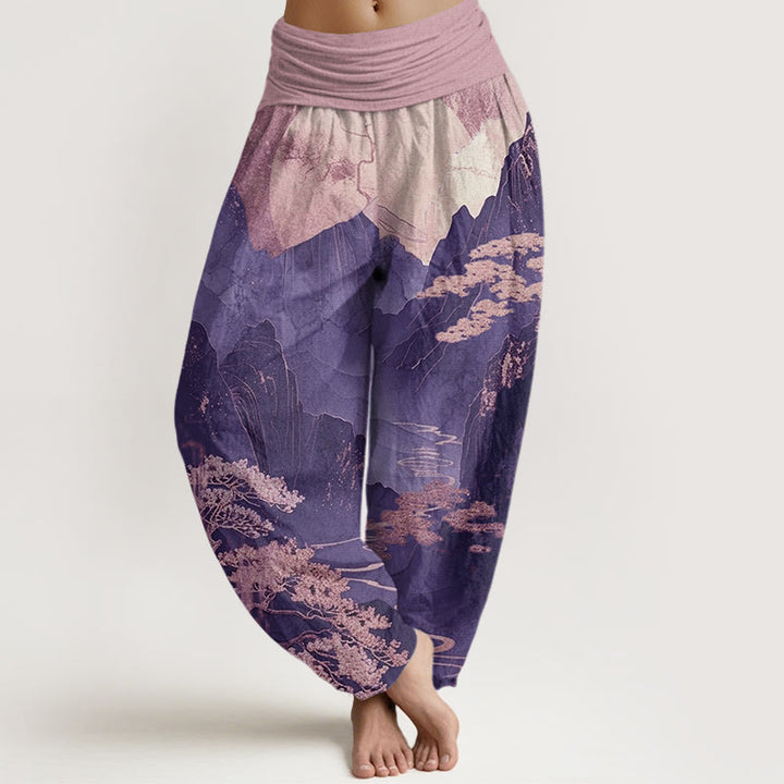 Buddha Stones Cotton Casual Mountains Trees Branches Pattern Women's Elastic Waist Harem Pants - DarkOrchid - US22，UK/AU26，EU54 (6XL) - image 7